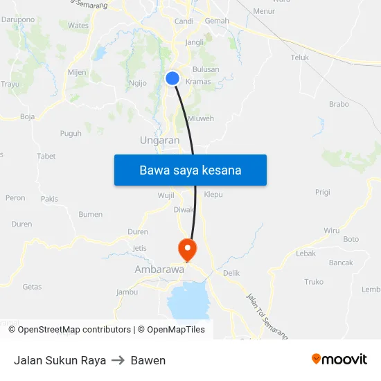 Jalan Sukun Raya to Bawen map