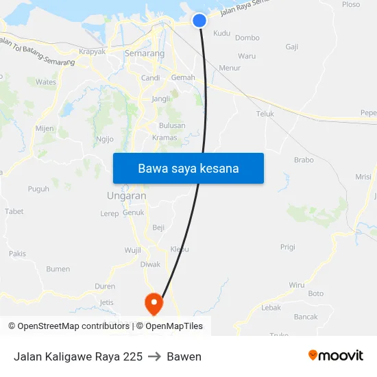 Jalan Kaligawe Raya 225 to Bawen map