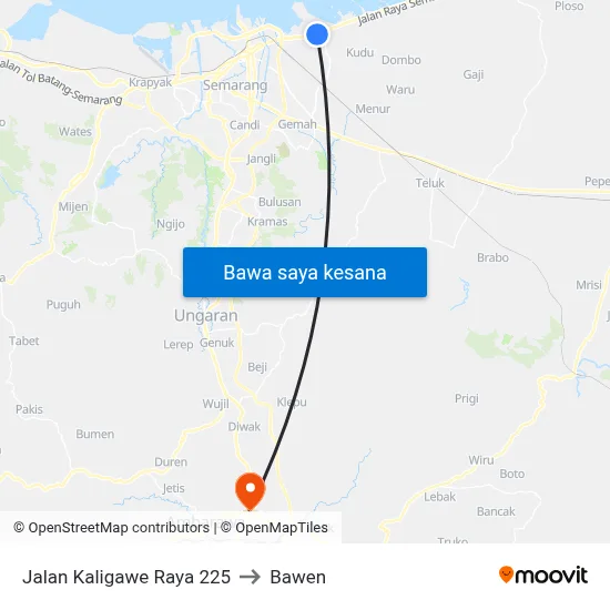 Jalan Kaligawe Raya 225 to Bawen map