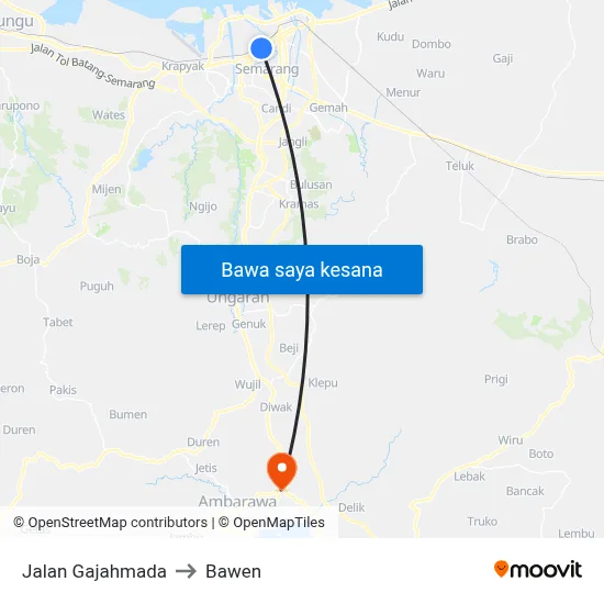Jalan Gajahmada to Bawen map