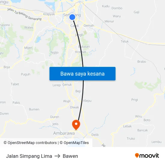 Jalan Simpang Lima to Bawen map