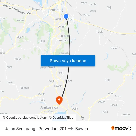 Jalan Semarang - Purwodadi 201 to Bawen map