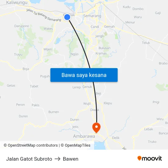 Jalan Gatot Subroto to Bawen map