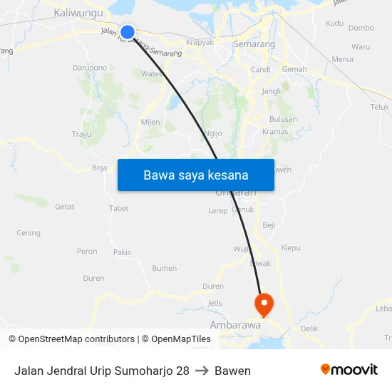 Jalan Jendral Urip Sumoharjo 28 to Bawen map