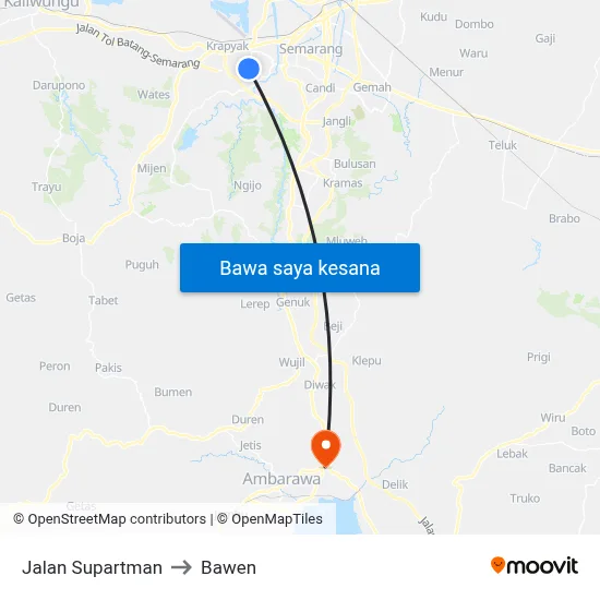 Jalan Supartman to Bawen map