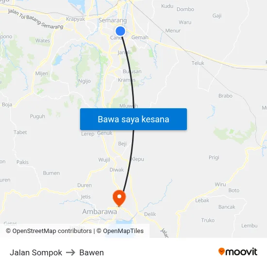 Jalan Sompok to Bawen map