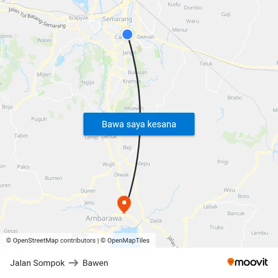 Jalan Sompok to Bawen map
