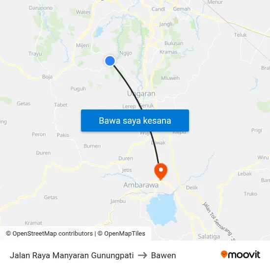 Jalan Raya Manyaran Gunungpati to Bawen map