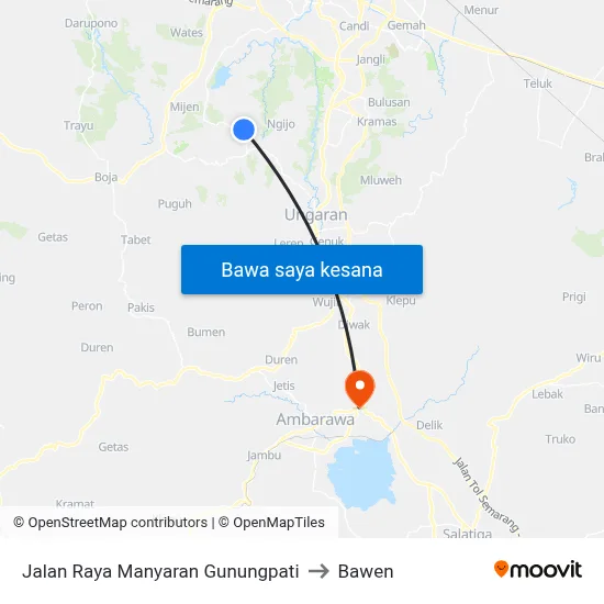 Jalan Raya Manyaran Gunungpati to Bawen map
