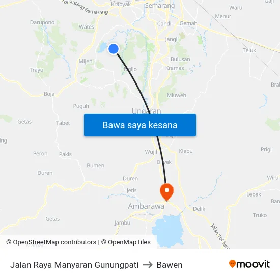 Jalan Raya Manyaran Gunungpati to Bawen map