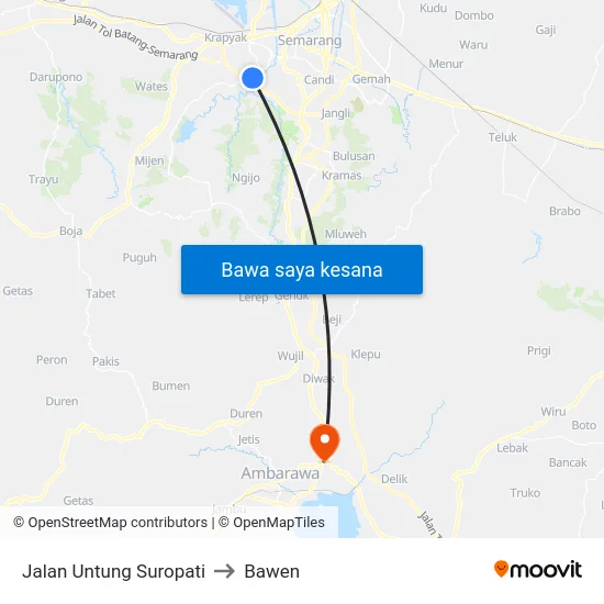 Jalan Untung Suropati to Bawen map