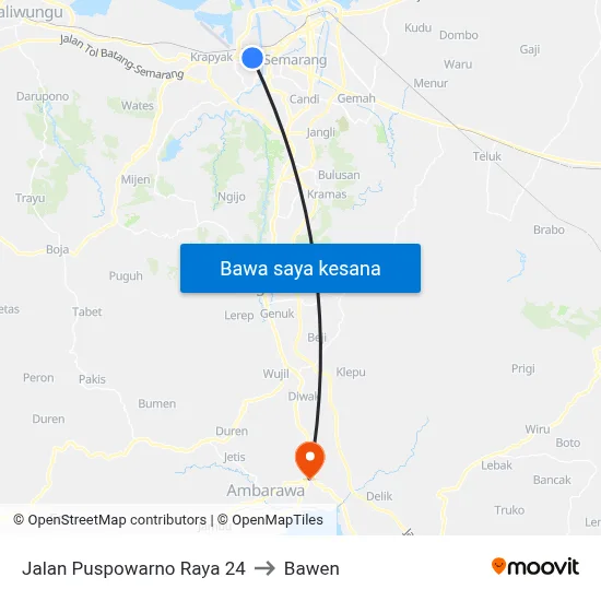 Jalan Puspowarno Raya 24 to Bawen map