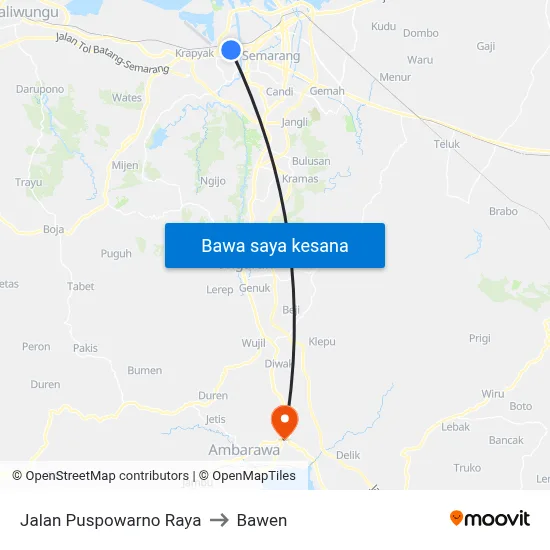 Jalan Puspowarno Raya to Bawen map