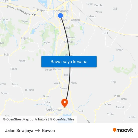 Jalan Sriwijaya to Bawen map