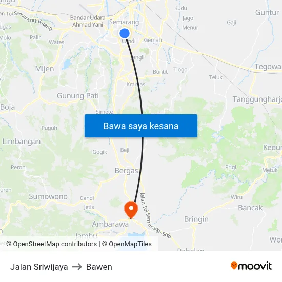 Jalan Sriwijaya to Bawen map