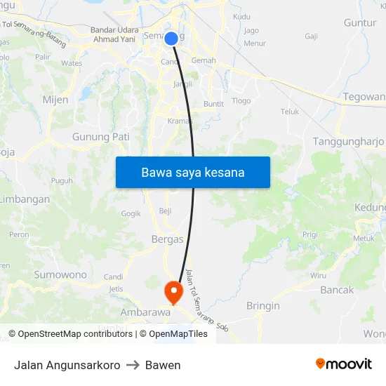 Jalan Angunsarkoro to Bawen map