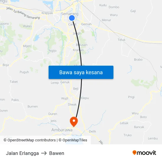 Jalan Erlangga to Bawen map
