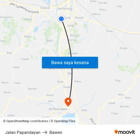 Jalan Papandayan to Bawen map