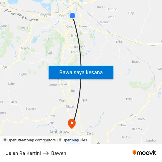 Jalan Ra Kartini to Bawen map