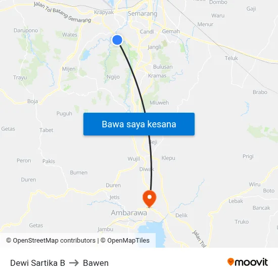 Dewi Sartika B to Bawen map
