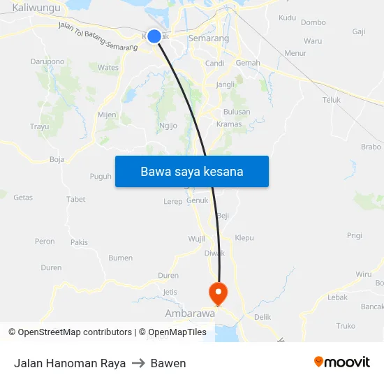 Jalan Hanoman Raya to Bawen map