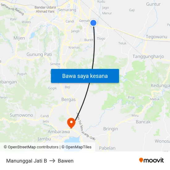 Manunggal Jati B to Bawen map