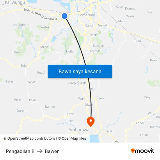 Pengadilan B to Bawen map