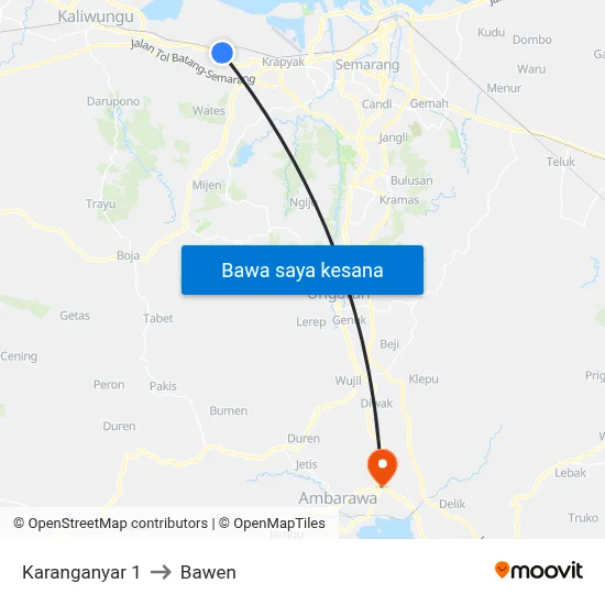 Karanganyar 1 to Bawen map