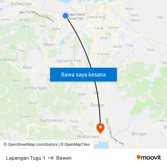 Lapangan Tugu 1 to Bawen map