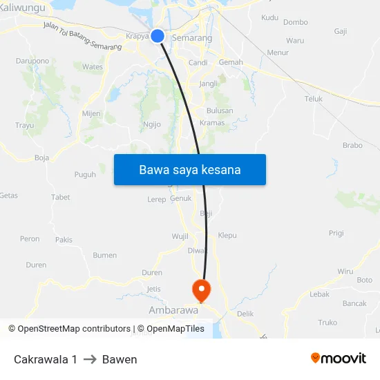 Cakrawala 1 to Bawen map