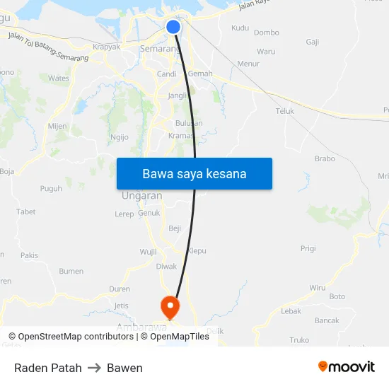 Raden Patah to Bawen map
