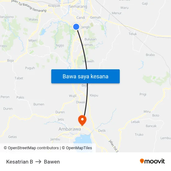 Kesatrian B to Bawen map