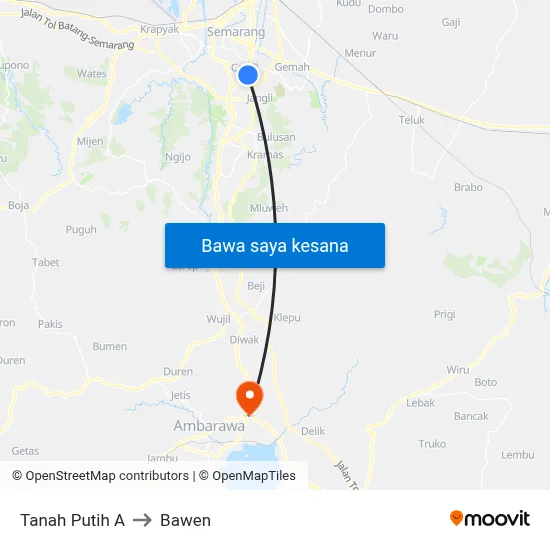 Tanah Putih A to Bawen map