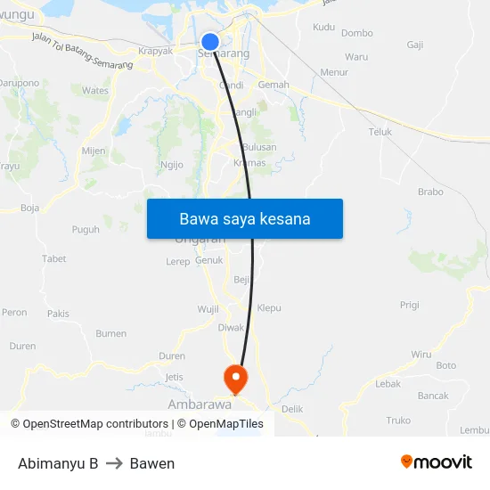 Abimanyu B to Bawen map