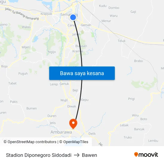 Stadion Diponegoro Sidodadi to Bawen map