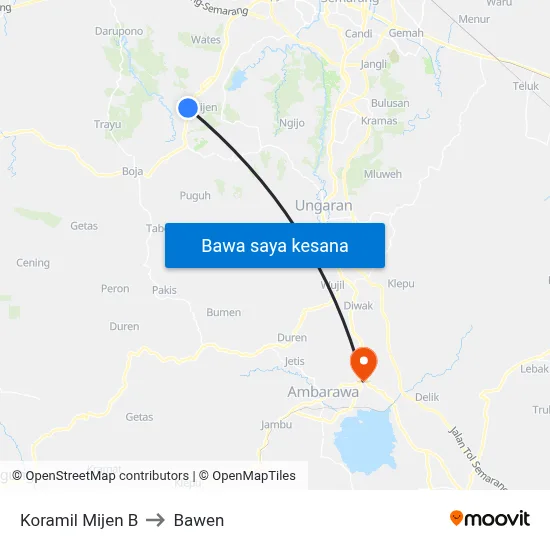 Koramil Mijen B to Bawen map