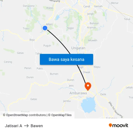 Jatisari A to Bawen map