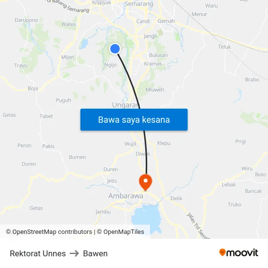 Rektorat Unnes to Bawen map
