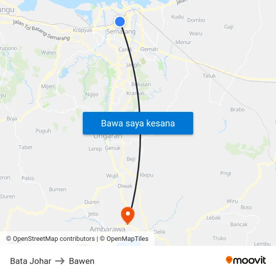 Bata Johar to Bawen map