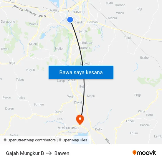 Gajah Mungkur B to Bawen map