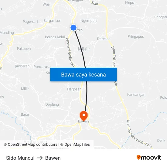 Sido Muncul to Bawen map