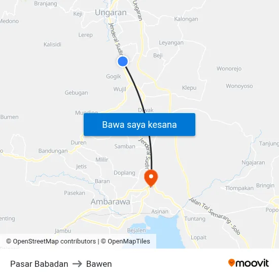 Pasar Babadan to Bawen map