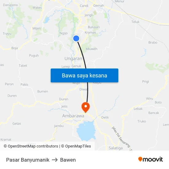Pasar Banyumanik to Bawen map