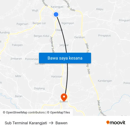 Sub Terminal Karangjati to Bawen map