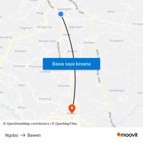 Ngobo to Bawen map