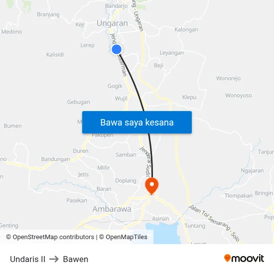 Undaris II to Bawen map