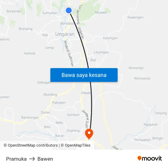 Pramuka to Bawen map