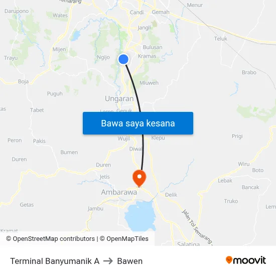 Terminal Banyumanik A to Bawen map