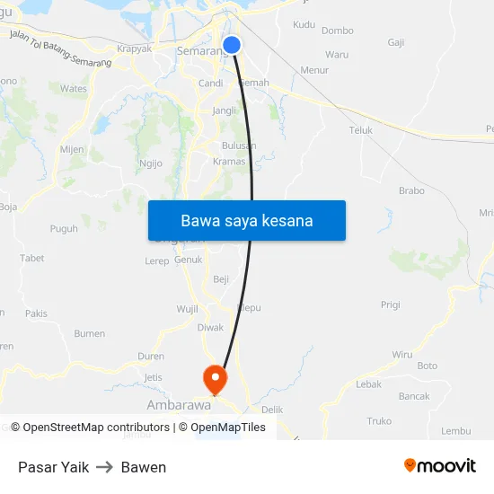 Pasar Yaik to Bawen map
