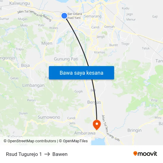 Rsud Tugurejo 1 to Bawen map